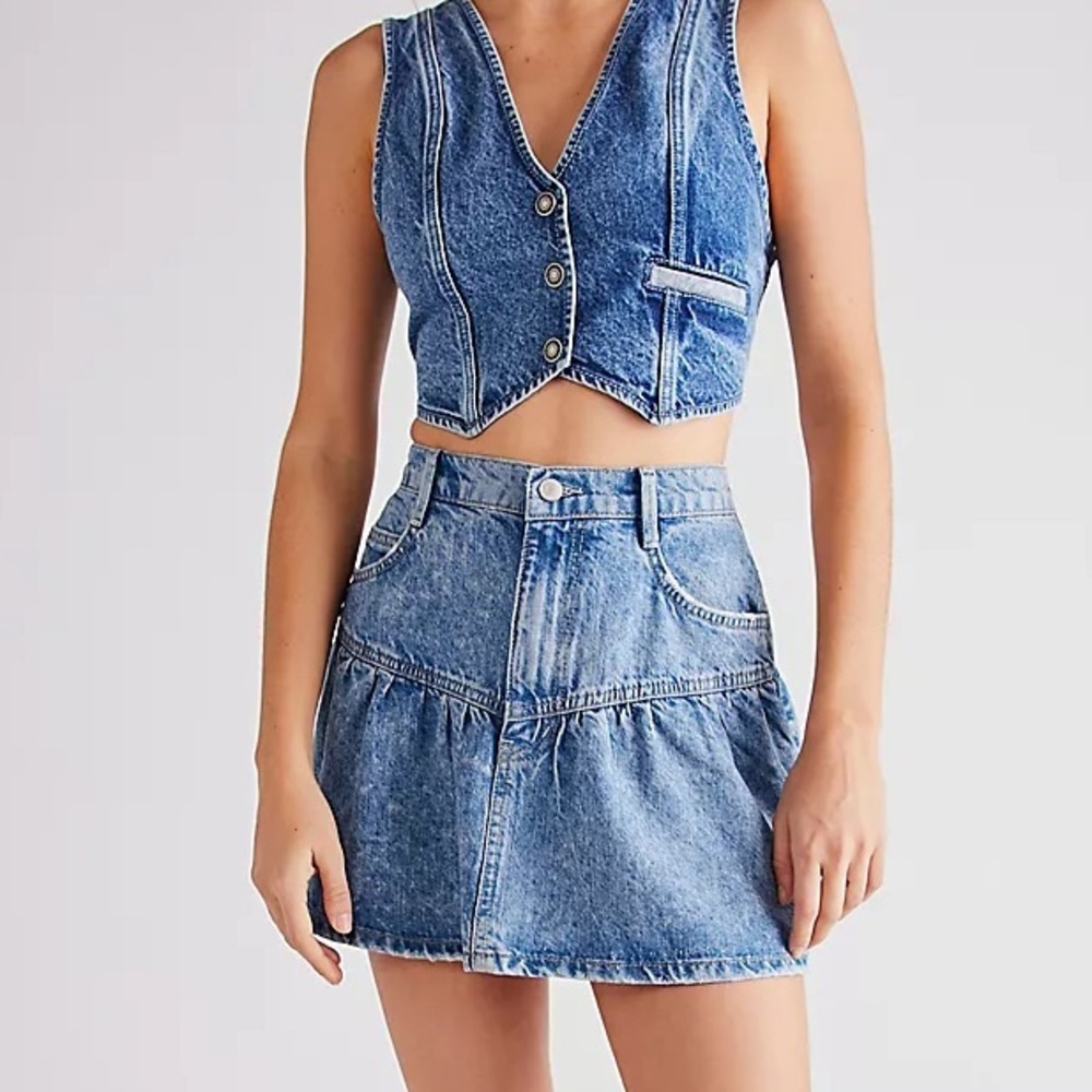 Free People West is West Mini Jean Skirt